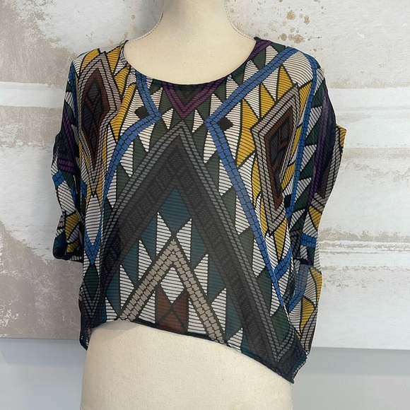 Aztec Print Vintage mono b semi-Sheer top - Picture 1 of 6